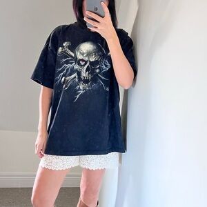 Y2K Rock Chang Black Skull and Bones Graphic T-Shirt XL